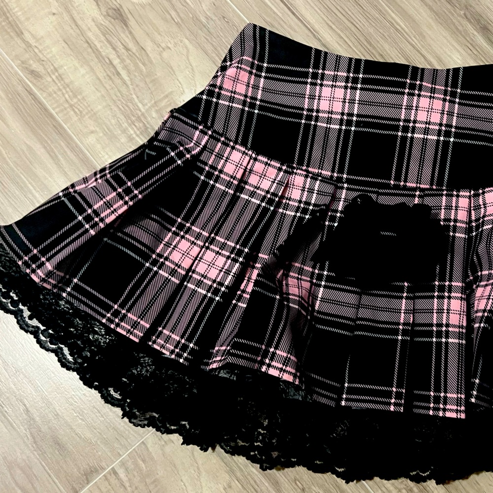 Gothic Mini Skirt High Waisted Plaid Skirt A-Line Velvet Skirt Pleated Leather
